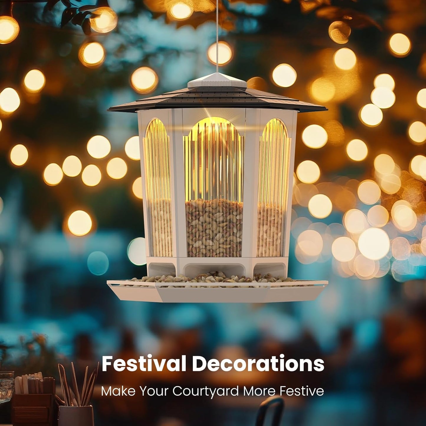 Solar Bird Feeders for Outdoors Hanging - Attract Wild Birds & Cardinals, Elegant Minimalist Design, Garden Décor, Unique Gift