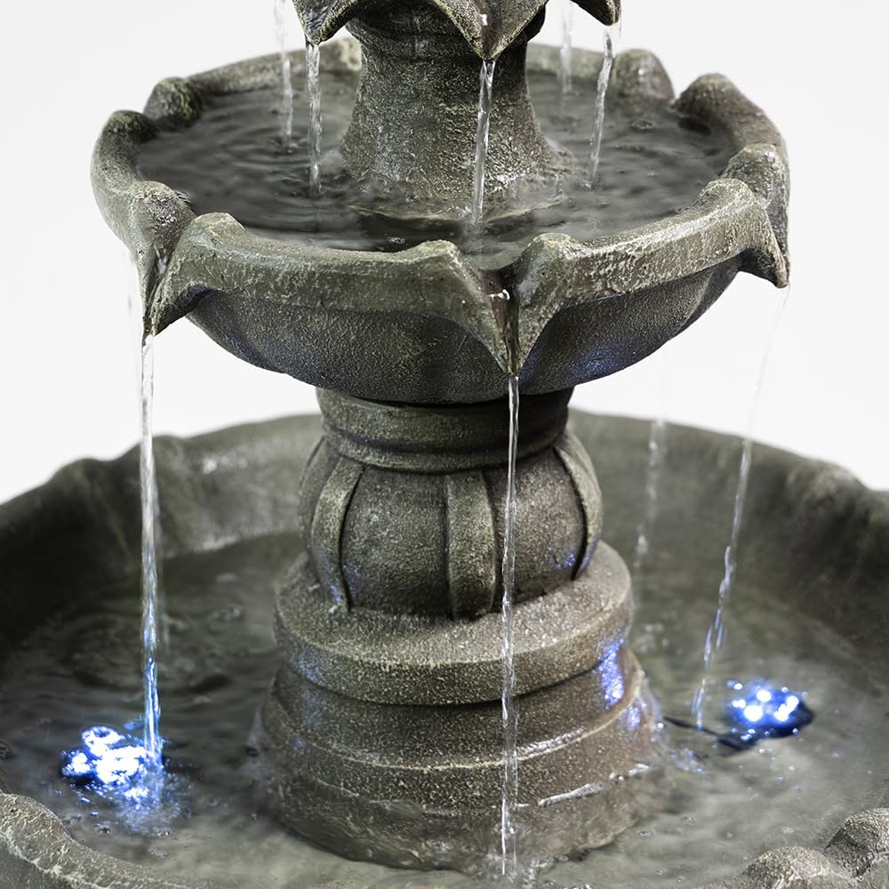 Outdoor Water Fountains –42.2 in. Tall,3 Tiered Stone Waterfall,Create Elegant Flowing Water Feature for Garden, Yard, Patio, Home Decor (Grey)
