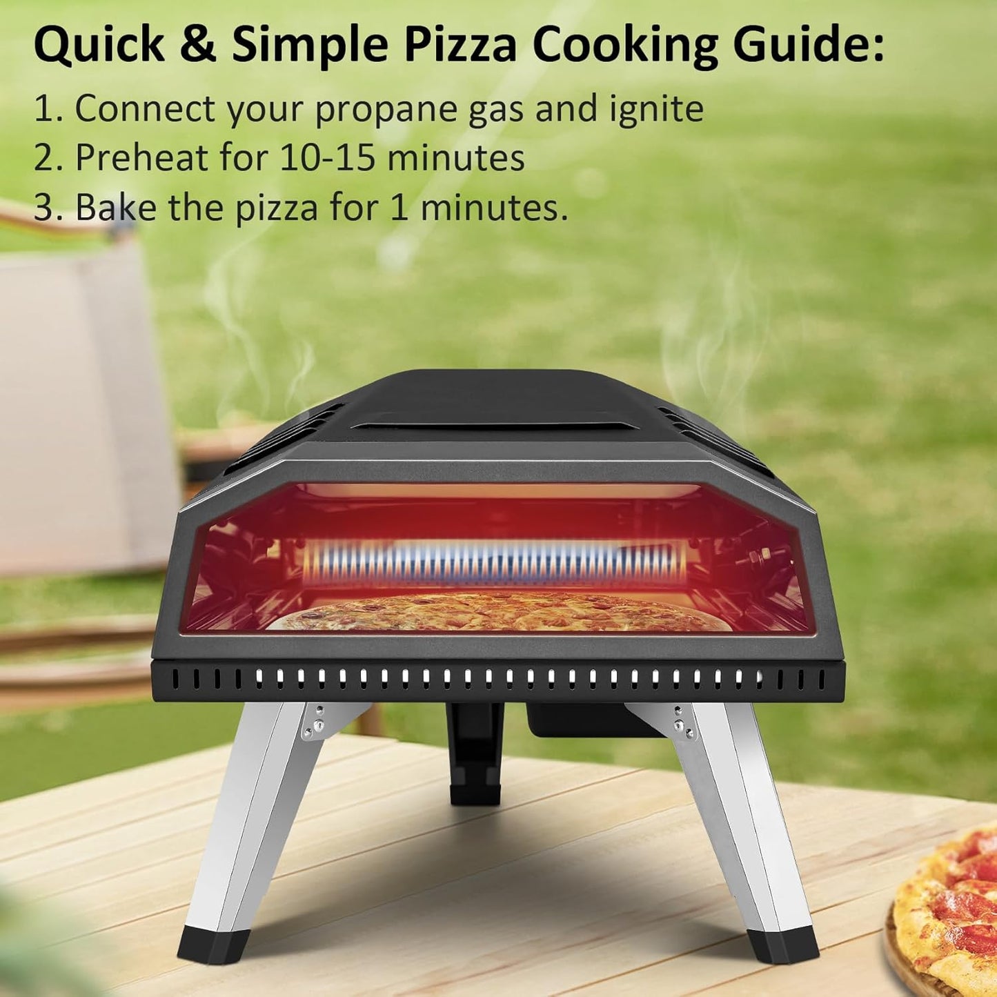 12" Pizza Oven, BOINN Pizza Oven Outdoor with Folding Design, Portable Outdoor Propane Gas Oven with Integrated Thermometer for Backyard, Camping, Picnic