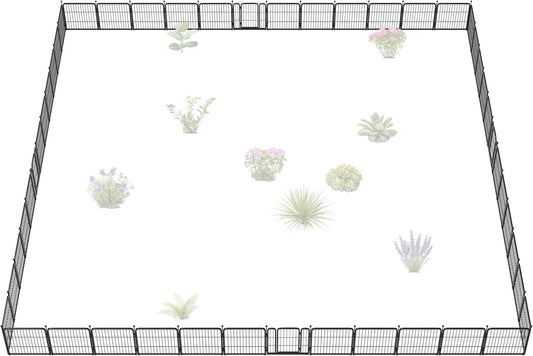 FXW Garden Fence Outdoor for The Yard – 24in(H) x 91.3ft(L) Heavy Duty Metal Animal Barrier for Dog and Rabbit, Decorative Dog Fence, 48 Panels, Black