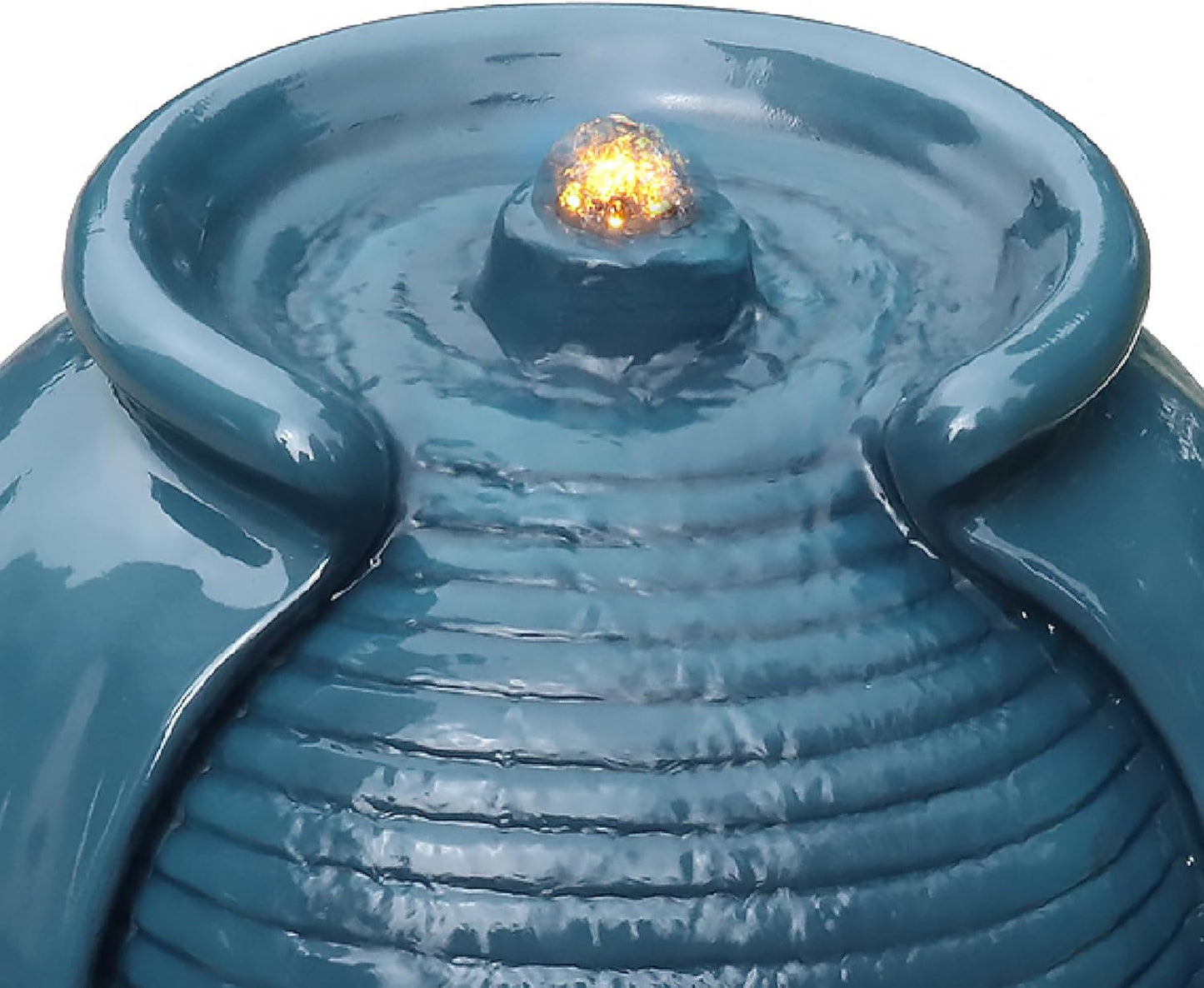 Teamson Home 32 in. Outdoor Contemporary Glazed Contoured Vase Water Fountain with LED Lights to Create a Calming Oasis in Gardens and Landscaping, on Patios, Balconies, Lawns, Teal Blue