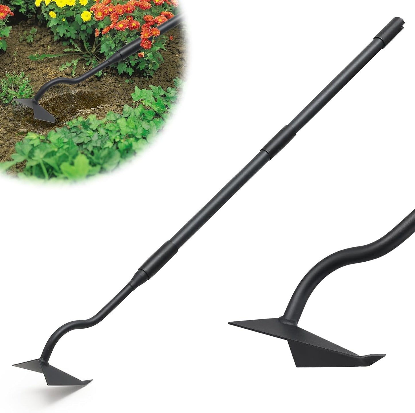 Garden Hoe, Heavy Duty Plow Hoe Garden Tool for Plowing,Cultivating, Trenching, Ridging, Weeding, Loosening Soil, 55 Inch Long Handle, V Shaped Sharp Triangle Hoe, Gardening Hand Tools