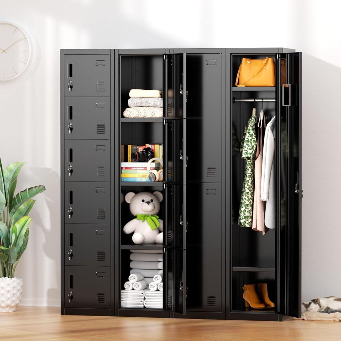 Greenvelly Metal Locker, 72" Metal Lockers for Employees with Locking Doors, Lockable Steel Locker Storage for Office, School, Gym, Home (Black)