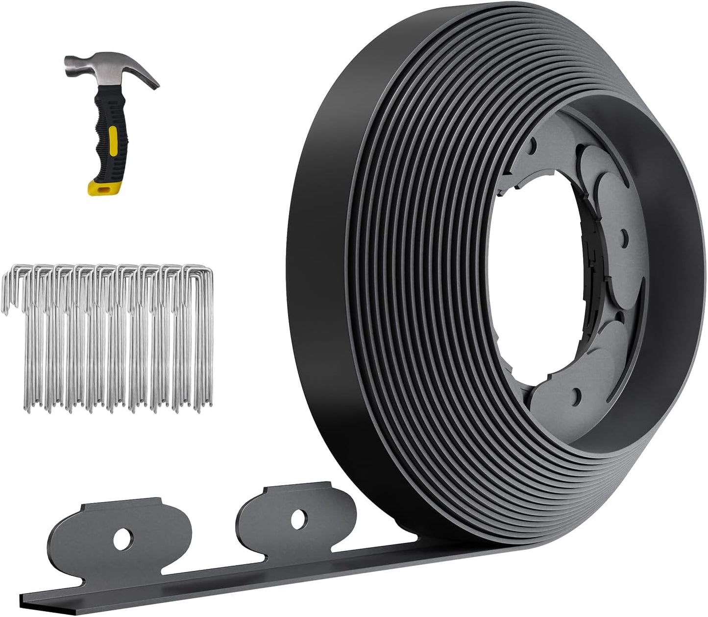 33FT Landscape Edging 2 in Tall with 45 Spikes, Garden Edging Border and 1 Hammer, Plastic Landscape Edging Border Lawn Edging for Landscaping, Flower Beds, Yard