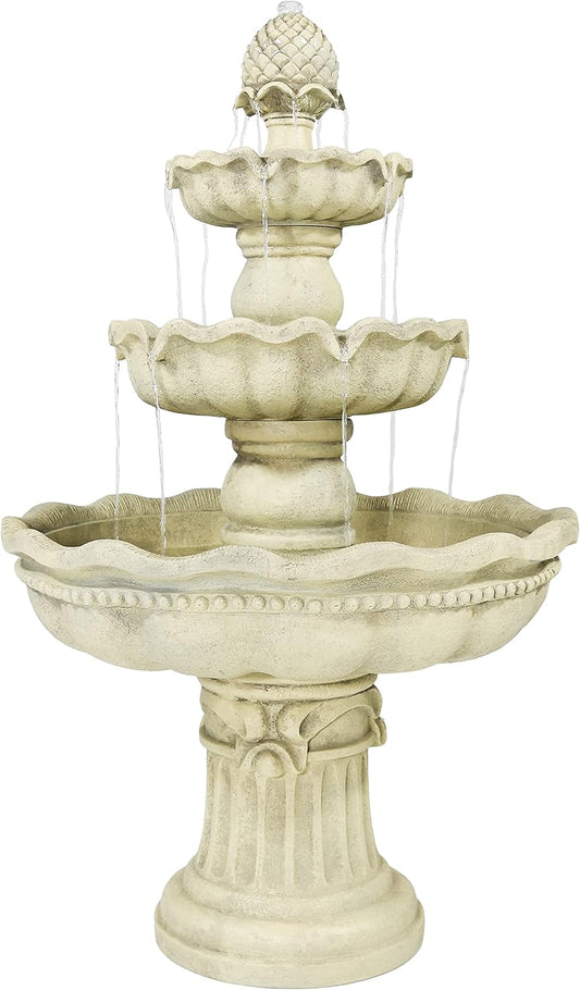 Sunnydaze 51-Inch Electric Water Fountain - Outdoor Water Feature - 3-Tier Outdoor Fountain with Pineapple Top - White