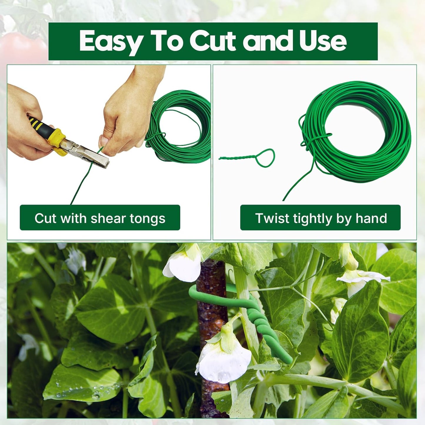 100 Feet Green Soft Plant Tie - 2.5mm Flexible Twist Garden Wire for Climbing Plants, Tomatoes, Bonsai & Office/Home Organizing