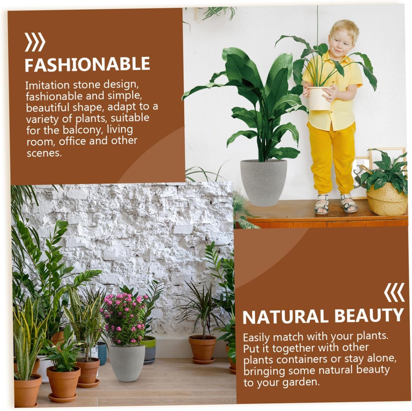 Imitation Stone Shape Resin Flower Planter Pot Round Succulent Container for Indoor and Outdoor Gardening Durable Frost-Resistant Easy to Maintain