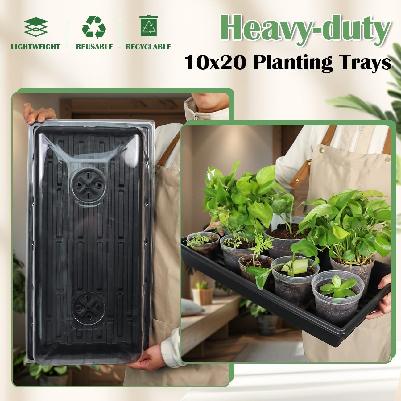 1020 Plant Tray with Tall 7.3'' Dome, 5-Pack Extra Large Seed Starter Tray with Humidity Domes, Heavy Duty 1020 Trays and Flats with Lid, Seed Germination Mini Greenhouse No Hole for Balcony Garden
