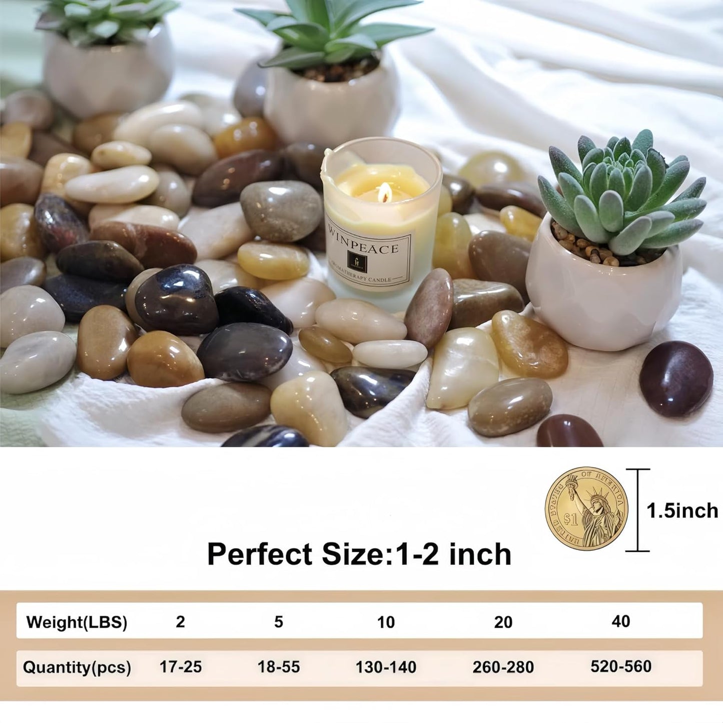 20lbs River Rocks, 1-2Inch Decorative Ornamental Natural Pebbles for Garden Couryard Landscaping Stones, Gravel Filler for Fish Tank,Vases,Home Decor,Aquariums,Animal Habitat, Mixed Color