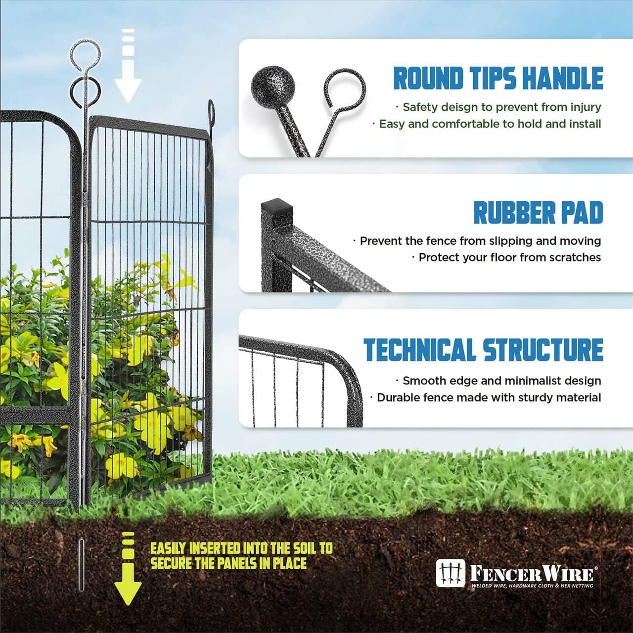 Fencer Wire Decorative Wire Fence, Panel Decor, Heavy Duty Iron Landscape Patio Flower Bed Animal Barrier Border Edging Section, Foldable Garden Fence for Yard for Dog Outdoor, 24 Inch x 21 FT