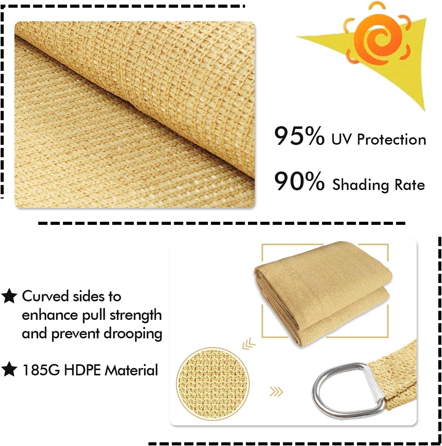 KANAGAWA 14'X20' Sand Custom Size Sun Shade Sail Rectangle UV Block Canopy Cover for Patio Backyard Lawn Garden Outdoor (Customized Available)