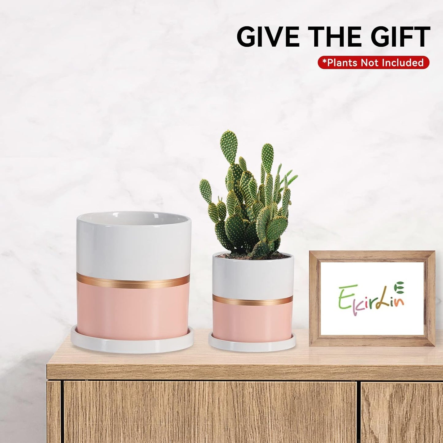 Ekirlin 5 inch Plant Pot - Ceramic Flower Planters Indoor - Modern Succulents Containers with Drain Hole Saucer, Decorate Home, Office & Outdoor (Pink)