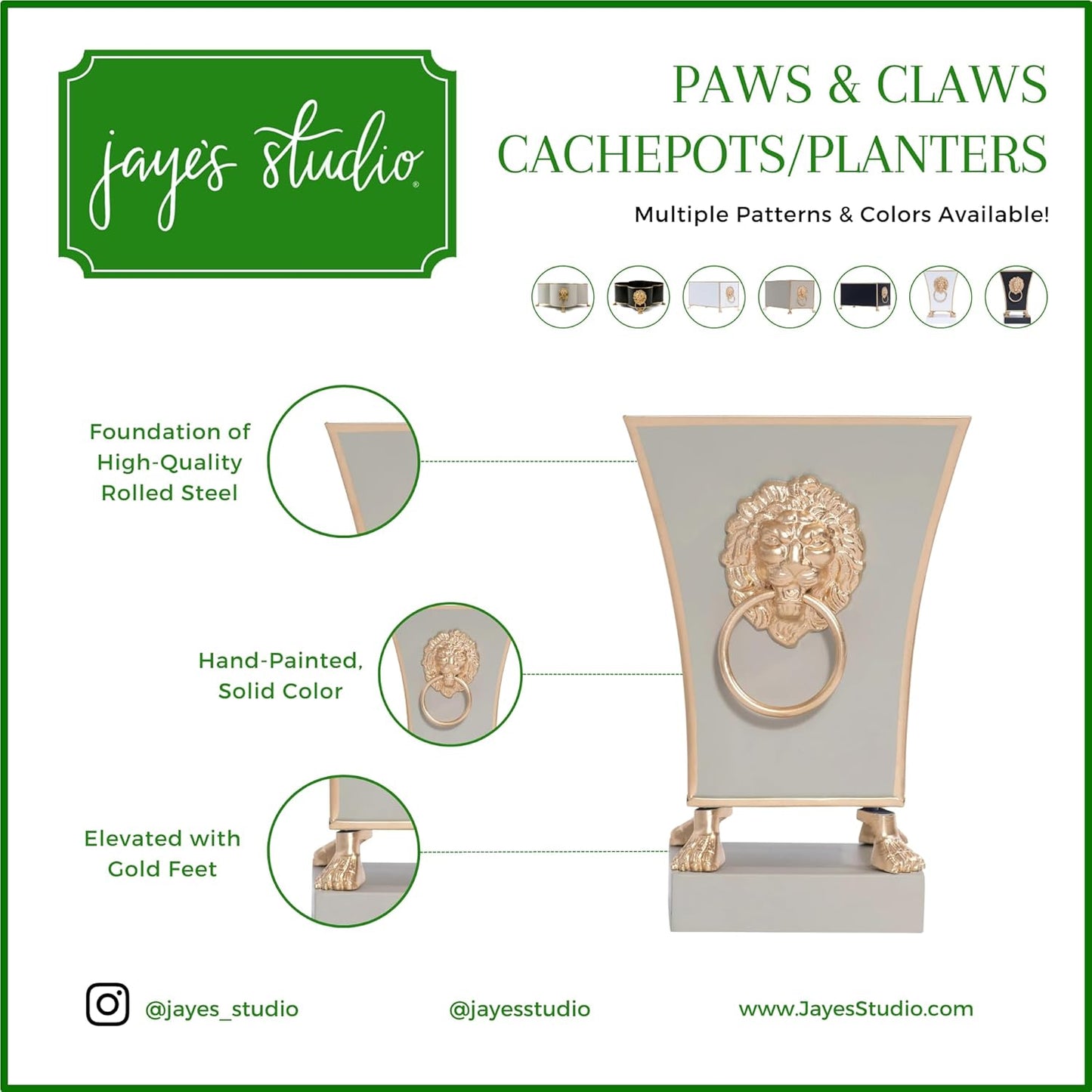 Jaye's Studio Regency Line, Paws & Claws, Decorative Square Cachepot & Planter, Gold Trim & Finish, Hand-Painted, Handcrafted Metal, Luxury Indoor Planter, Size 5x5x9 (Taupe)