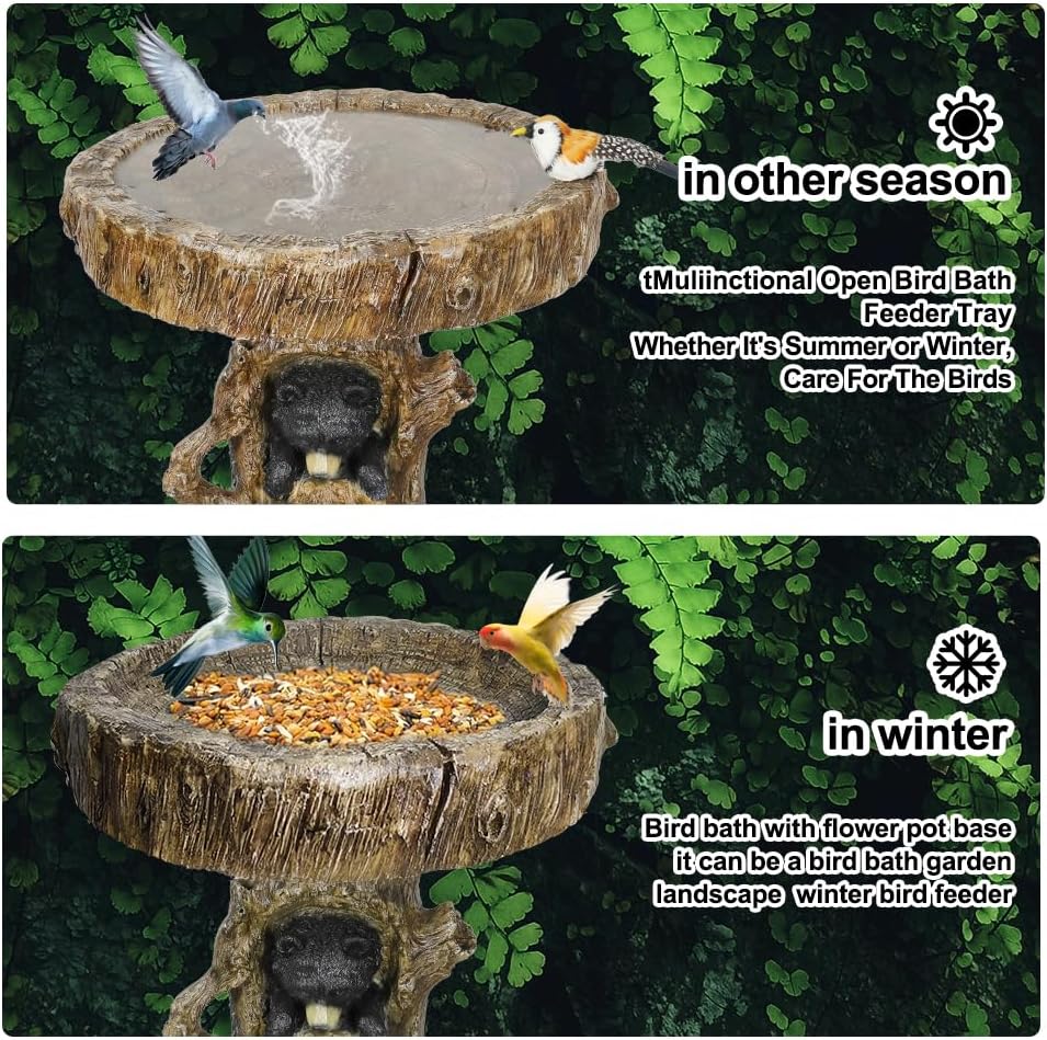 23.6”Tall Resin fiber Outdoor Bird Baths for Garden - Outdoor Standing Birdbath, Woodland Tree Trunk Decoration Yard Statue，Pedestal Birdbaths for Outdoors, Garden, Patio, Lawn, Backyard (23.6''H)
