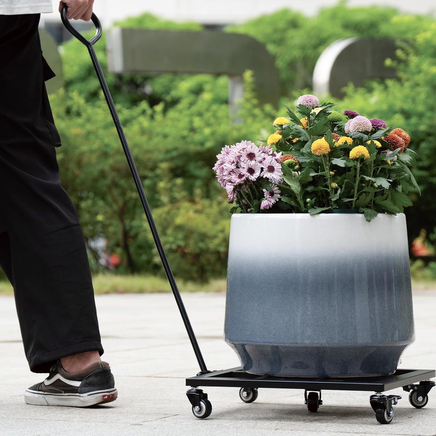 Heavy Duty Plant Cart with Wheels - 16" Square Plant Stand with Locking Casters, 200lbs Capacity - Indoor Outdoor Metal Plant Rack on Rolling Dolly