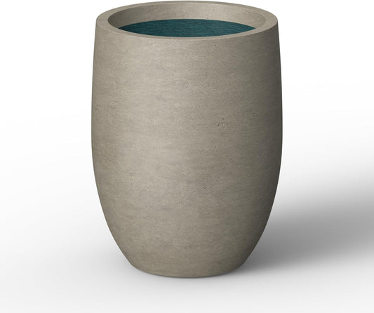 Kante 11.8 Inch Tall Concrete Planter, Large Indoor Outdoor Plant Pot with Drainage, Smooth Weathered Concrete Finish with Forest Green Interior, Ideal for Porch, Home, Garden, Patio