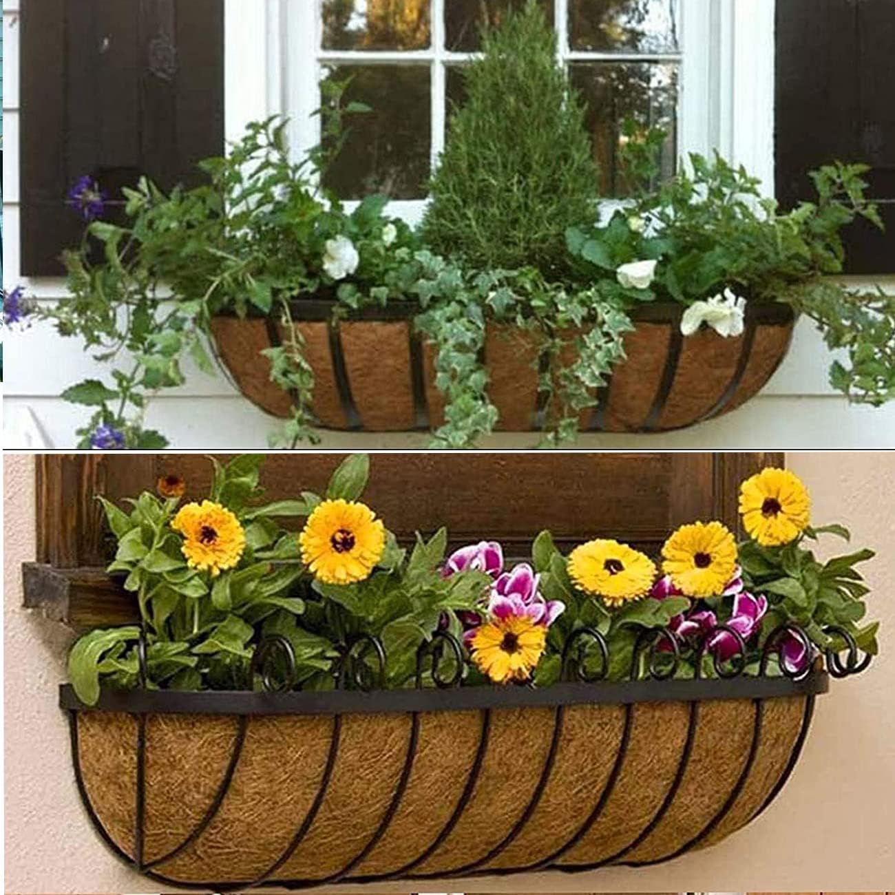 2 pcs Garden Coconut Planter Liners Preformed Window Box Liners Natural Trough Coco Liner Coir Mats (30 inch)