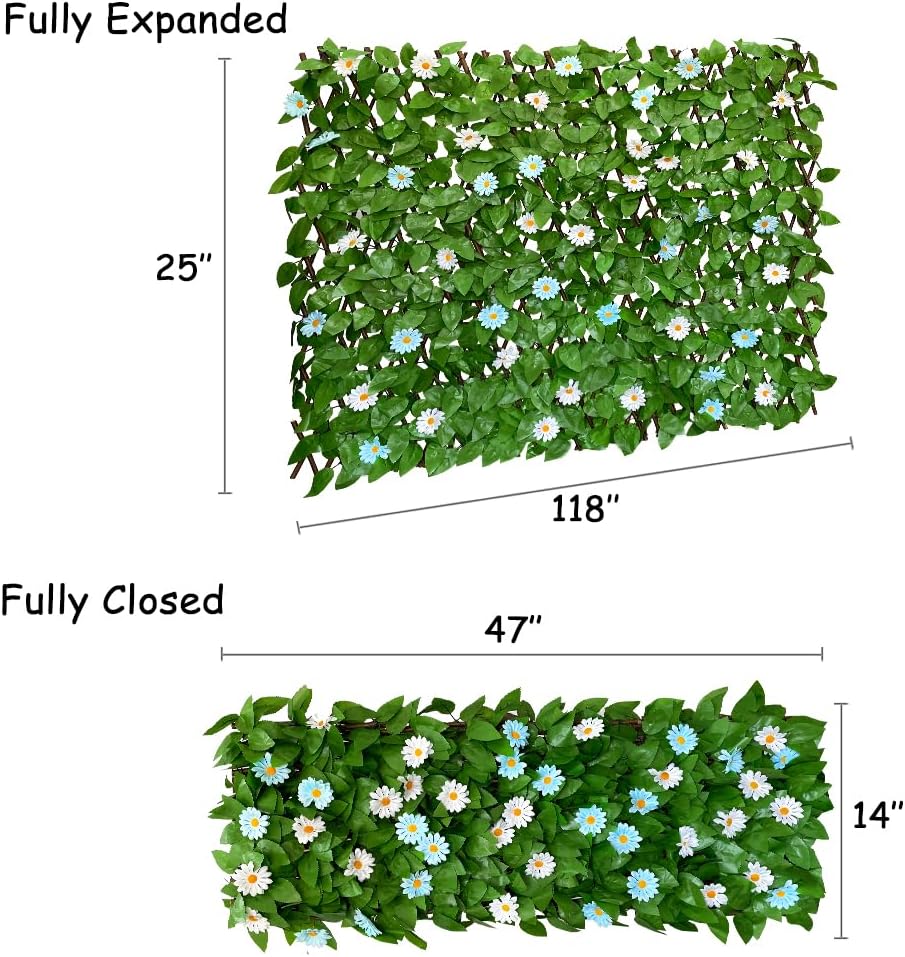 Expandable Fence Privacy Screen for Balcony Patio Outdoor,Decorative Faux Ivy Fencing Panel,Artificial Hedges (Single Sided Leaves)… (2, Daisy)