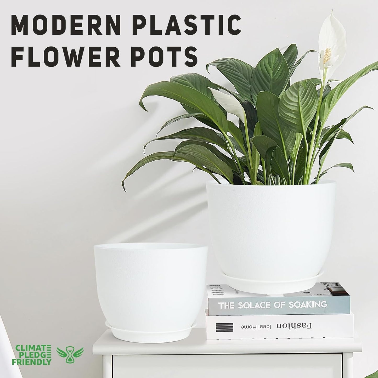 Plant Pots 10/9/8/7.5/7 inch Flower Pots with Multi Mesh Drainage Holes, Planters for Indoor Outdoor Garden Plants and Flowers. (White)