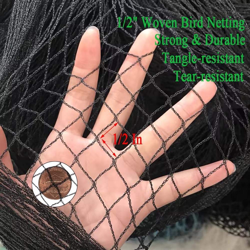 Bird Netting for Chicken Coop 20x20Ft, 1/2" Mesh, Strong Woven Poultry Netting Roof Cover for Chicken Run, Heavy Duty Bird Net for Fruit Trees, Blueberry, Vegetables, Garden Protection