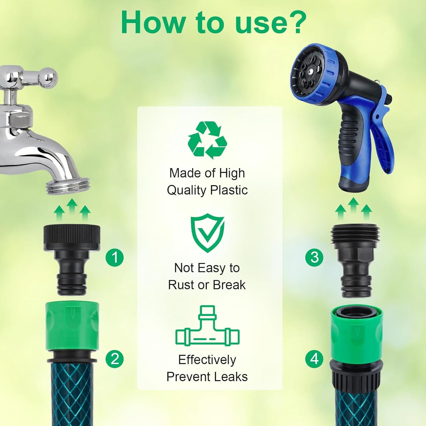 20 Pieces plastic water hose quick connect fittings, Garden Hose Quick Connect Fittings Plastic Fitting Adapter for Hose 3/4 Inch GHT Male and Female Connectors with 12 Pieces Rubber Washer