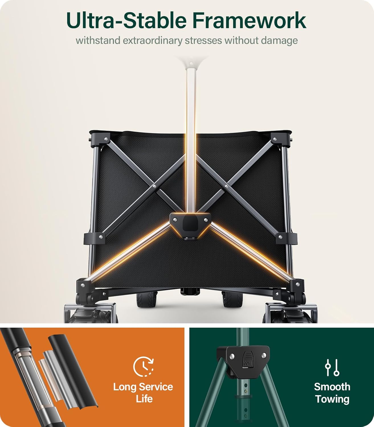 440Lbs Collapsible Wagon Cart with Big Wheels,Utility Wagons with Weight Capacity,Heavy Duty Wagon with Excellent Steering,Ideal for Camping,Gargen,Transport,Outdoor Sports