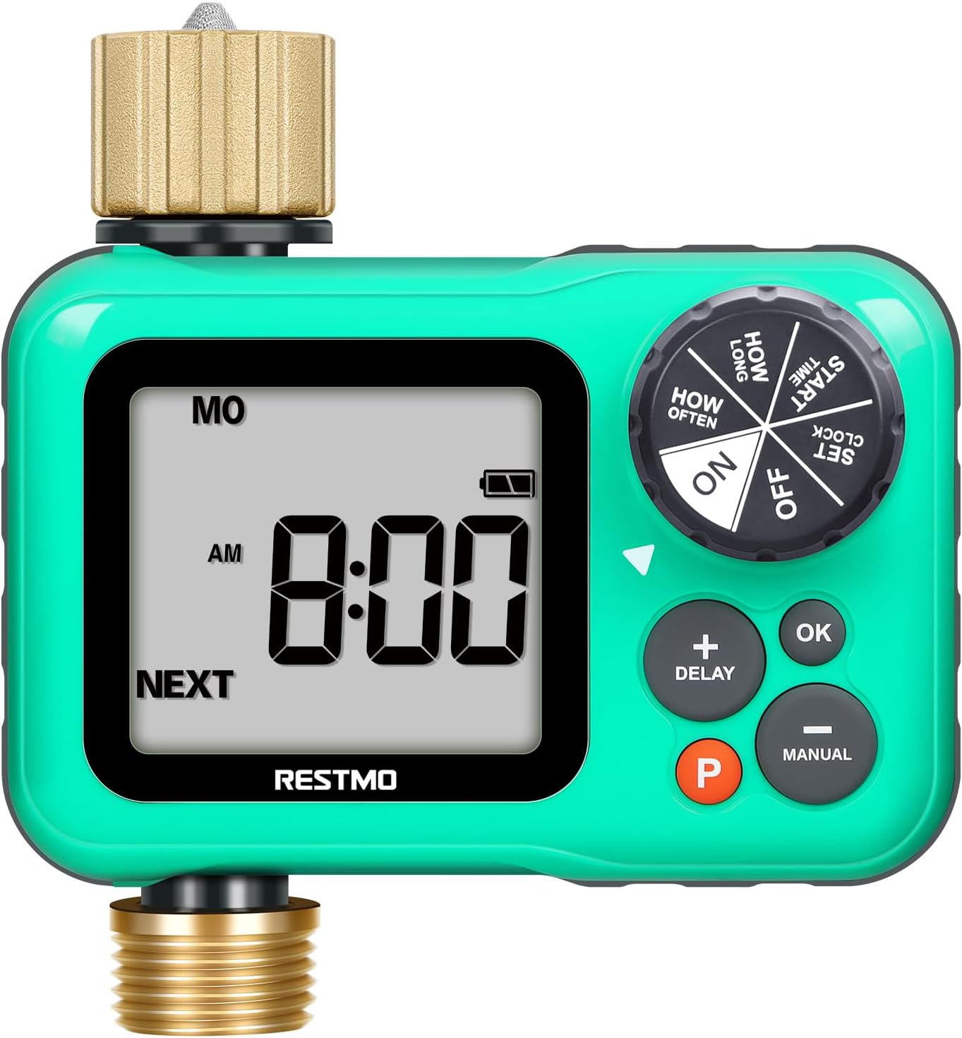 RESTMO Sprinkler Timer with Brass Inlet & Outlet, 3 Separate Programs Hose Timer, Programmable Water Timer for Garden Hose, Manual | Rain Delay | Automatic Watering System for Drip Irrigation and Lawn