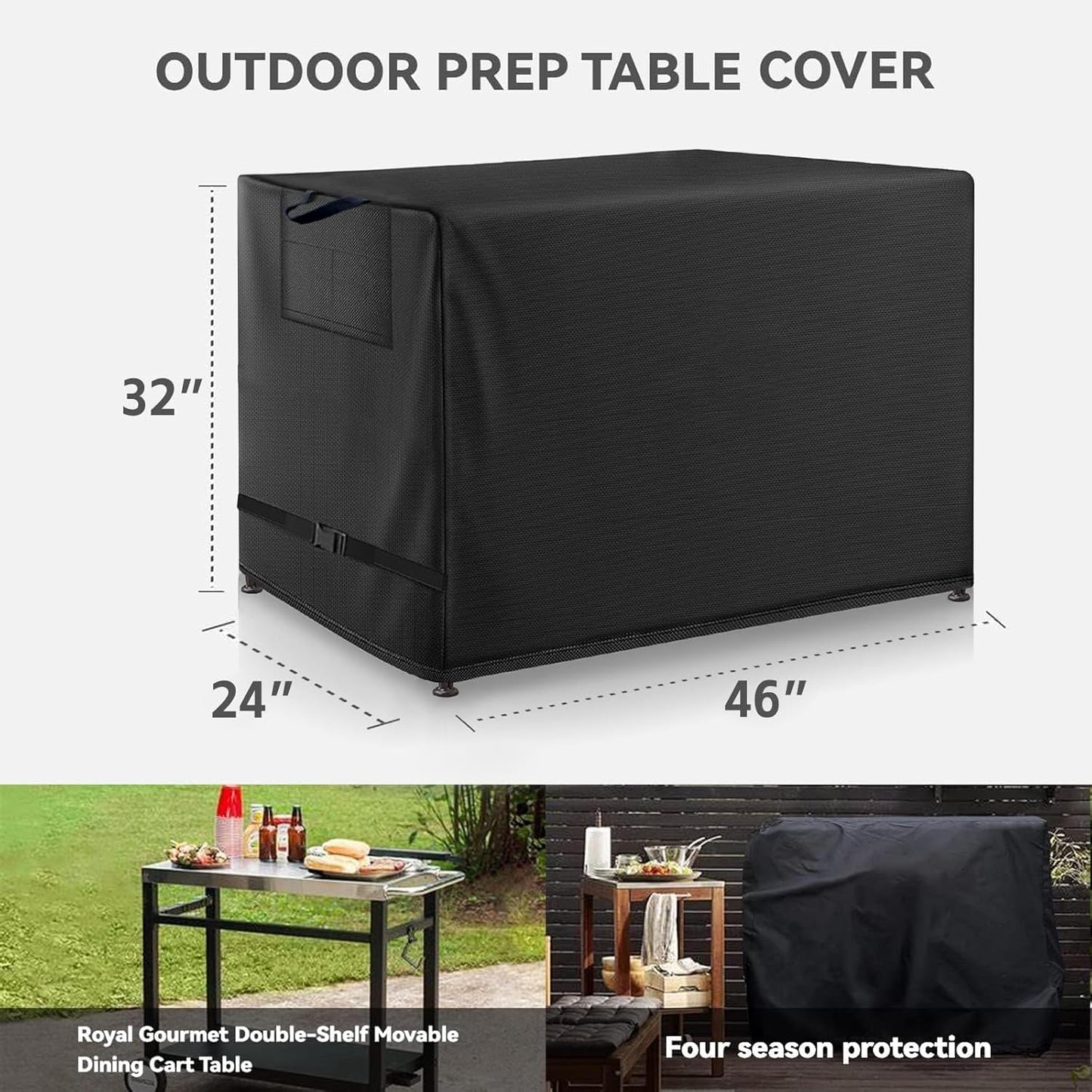 Outdoor Prep Table Cover - Heavy Duty Waterproof Cover for PC3404S Rolling Dining Table Compatible with 46 inch Outdoor Utility Cart
