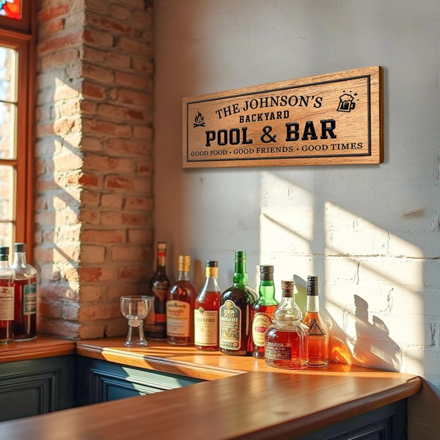 Custom Wood Bar Sign Personalized Backyard Pool and Bar Decor Carved Family Name Wooden Sign Outdoor Wall Art Housewarming Gift Patio Sign