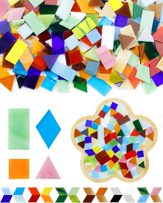 FIVEIZERO 260g Glass Mosaic Tiles for Crafts - 300 Pieces Tiny Mosaic Tile Kit, Irregular Pieces for DIY Craft Jewelry, Coaster Art & Mosaic Kits (Mixed-Color)