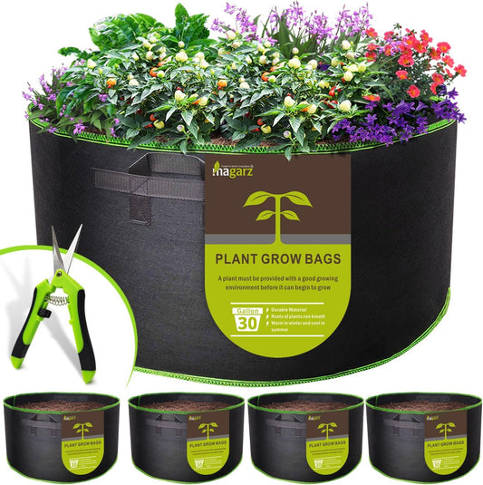 4-Pack 30 Gallon Fabric Flower Pots Garden Felt Grow Bags with Handle (Black)