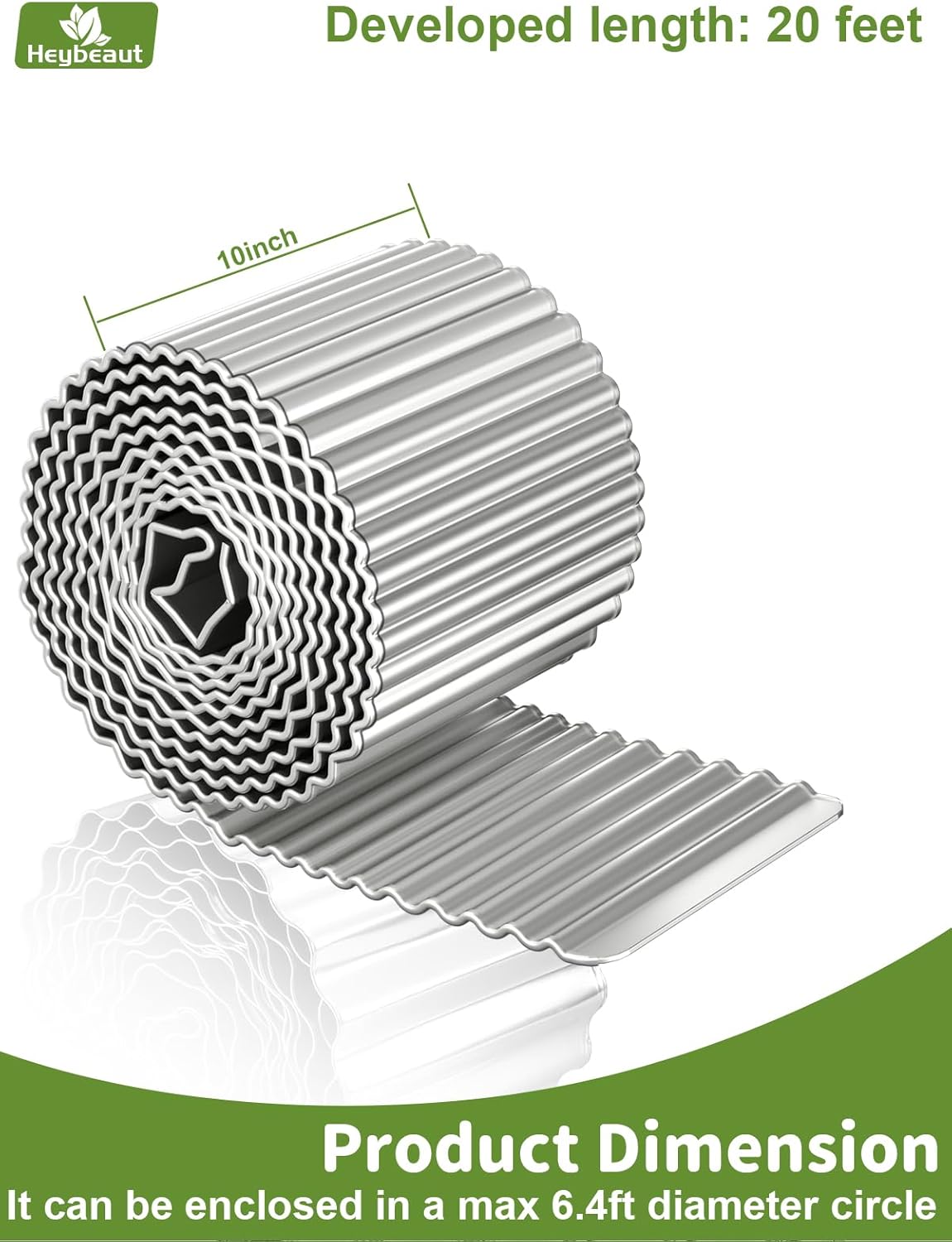Corrugated Metal Garden Edging - 10" x20' Galvanized Steel Border, Durability Easy to Cut, Easy Installation & Stability, Ideal for DIY Flower Beds, Pathways and Patio Design Silver