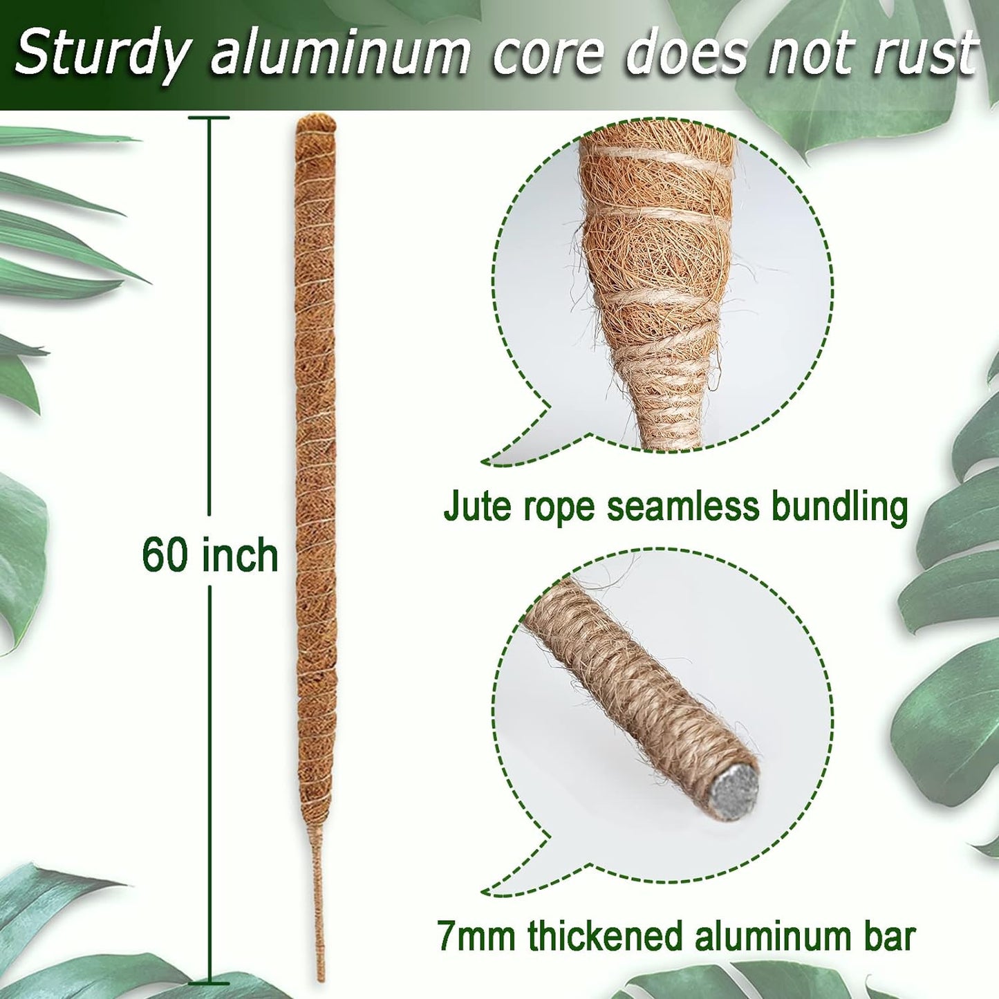 60 Inch Moss Pole for Plants Monstera, Tall Bendable Moss Poles for Climbing Plants Indoor, Large Handmade Plant Pole Sticks, Coco Coir Plant Support Stakes for Potted Plants, Pothos
