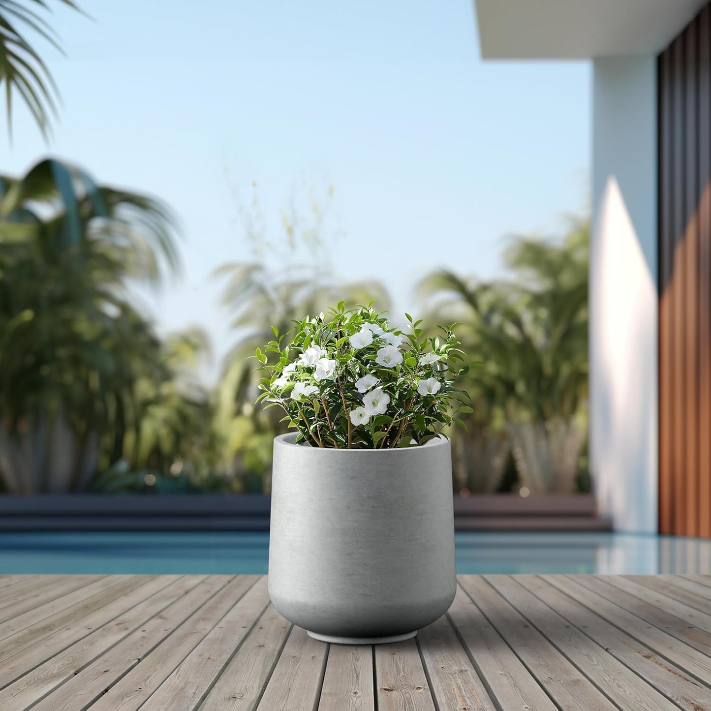 Kante 15.3" Dia Round Concrete Planter,Large Planter Pots Containers with Drainage Holes for Patio, Balcony, Backyard, Living Room