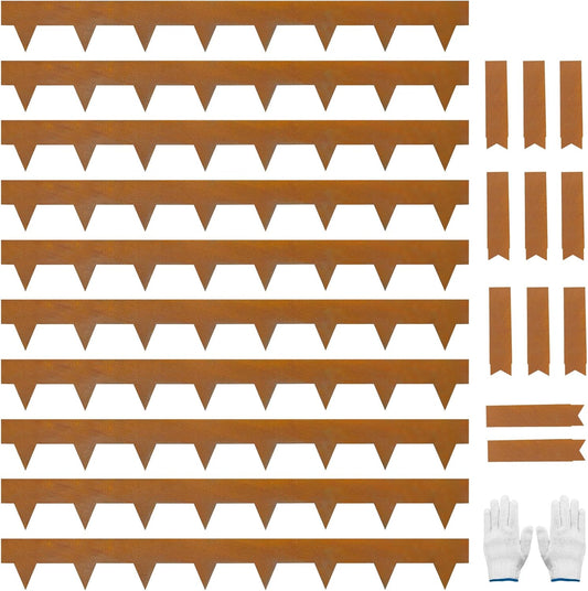 Hugeleaf 4.5 Inch Pre-Rusted Cor-Ten Steel Landscape Edging with 11 Pcs Metal Clips, Hammer-in Heavy Duty Metal Edging Pack of 10 (33 Feet Total Length) -Edge for Lawn Garden Yard