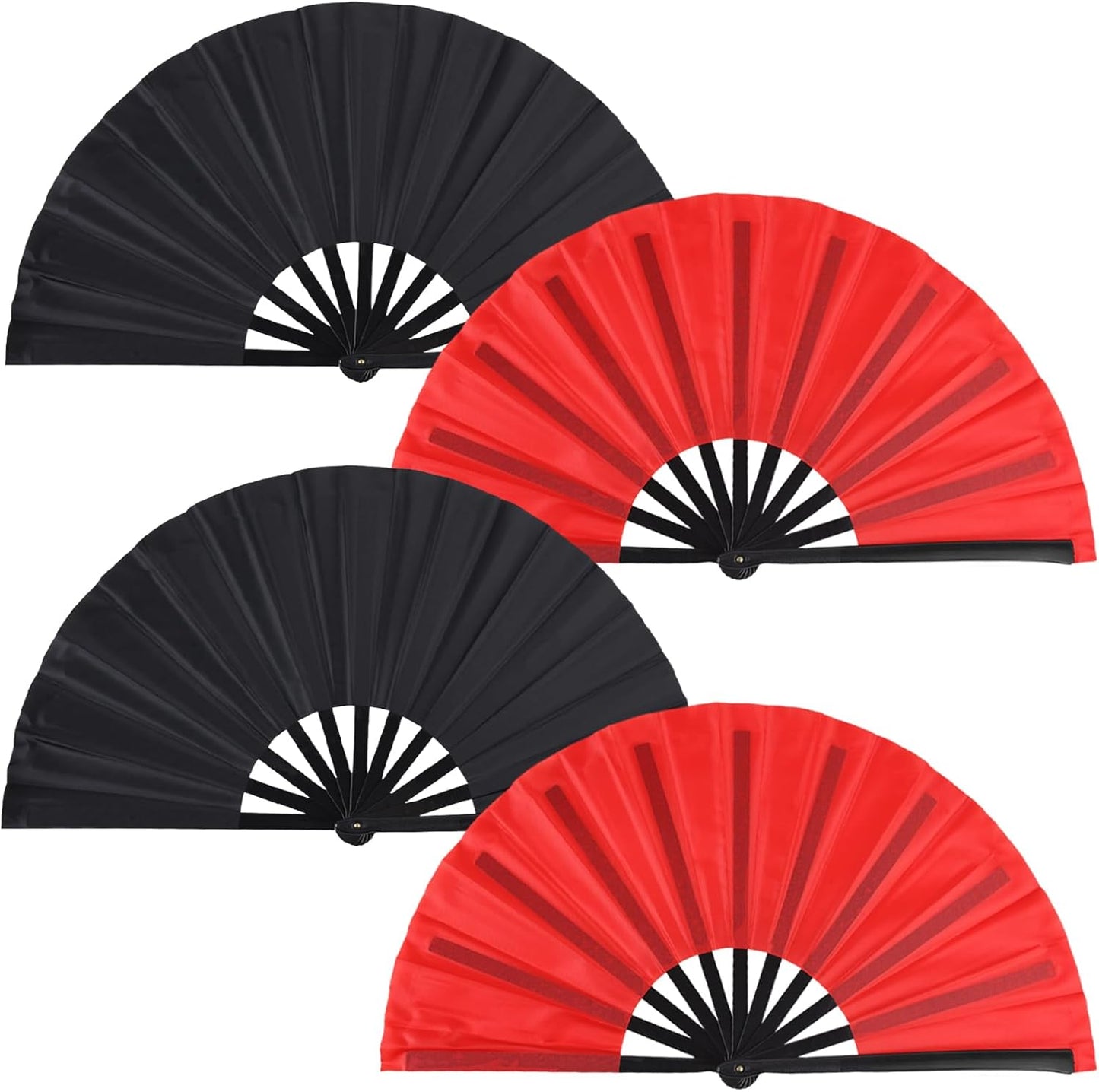 4 Pack Large Folding Hand Fan, Plastic Hand Held Folding Fans Chinese Kung Fu Hand Fan Decorative Folding Fans for Dance, Performance, Festival or Home Decorations(Black & Red)