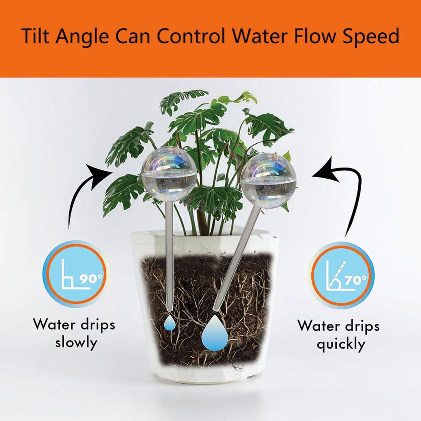 Glass Plant Watering Globes, Water Plants While Away Slow Self Watering Planter Insert Bulbs for Outdoor Indoor Plants, Vacation Plant Watering System Devices (Iridescent Medium 3-Pack)