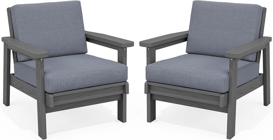 SERWALL HDPE Outdoor Couch Set of 2, Grey Frame and Grey Cushion