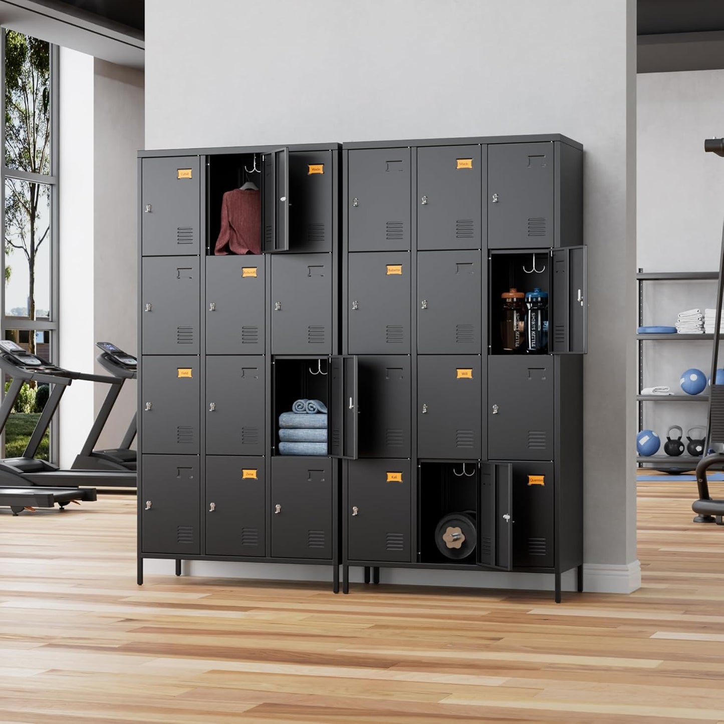 12 Doors Employee Lockers,72" H Metal Storage Lockers for Employees with 12 Hooks for Offices School Gyms Home,Assembly Required,Black