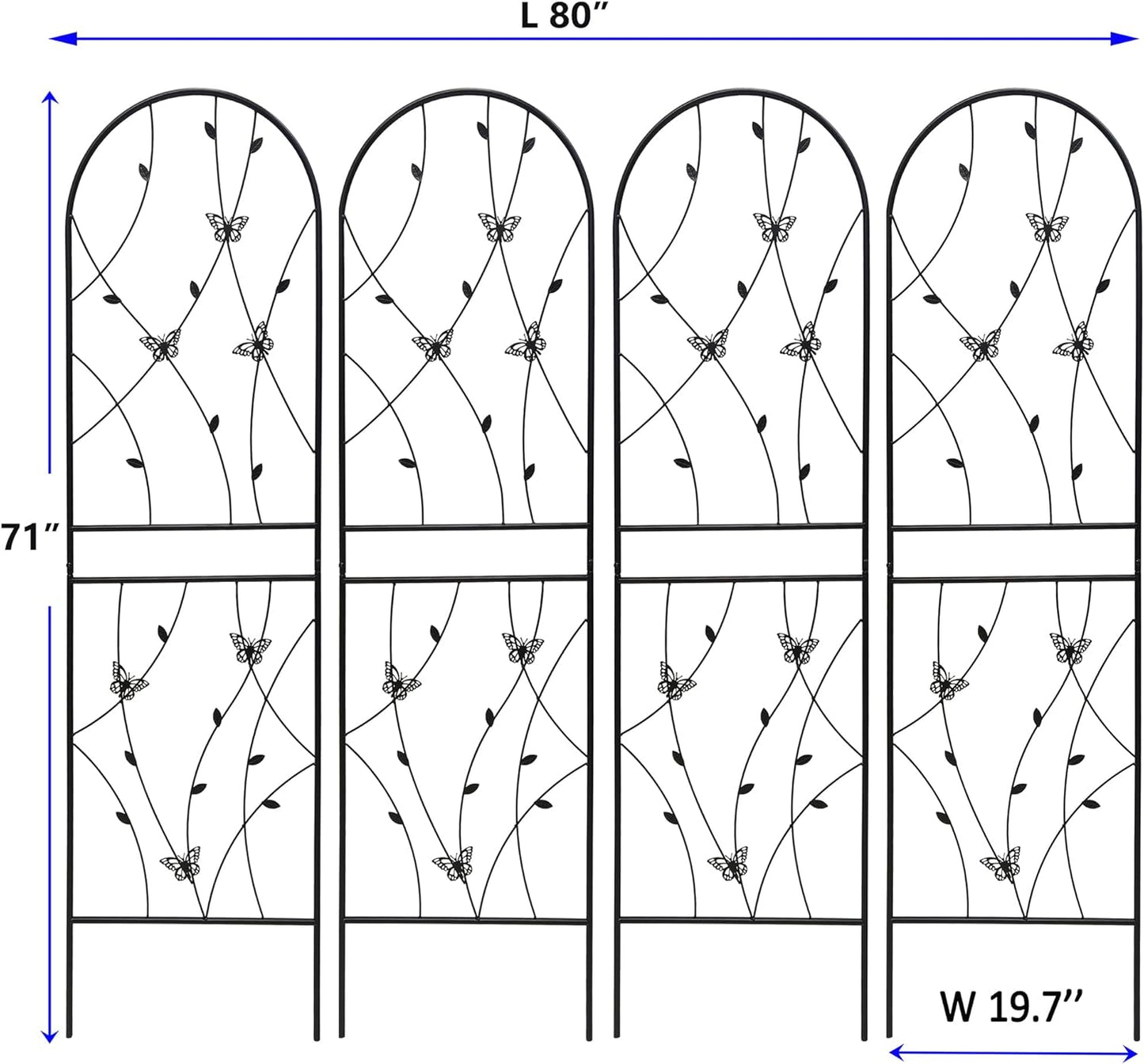 4 Pack Metal Garden Trellis 71" Tall Outdoor Climbing Plant Support for Roses, Flowers, Rustproof Durable Black Galvanized Tube, Lawn Garden Fence Decor Screen (4pcs, 71" H)