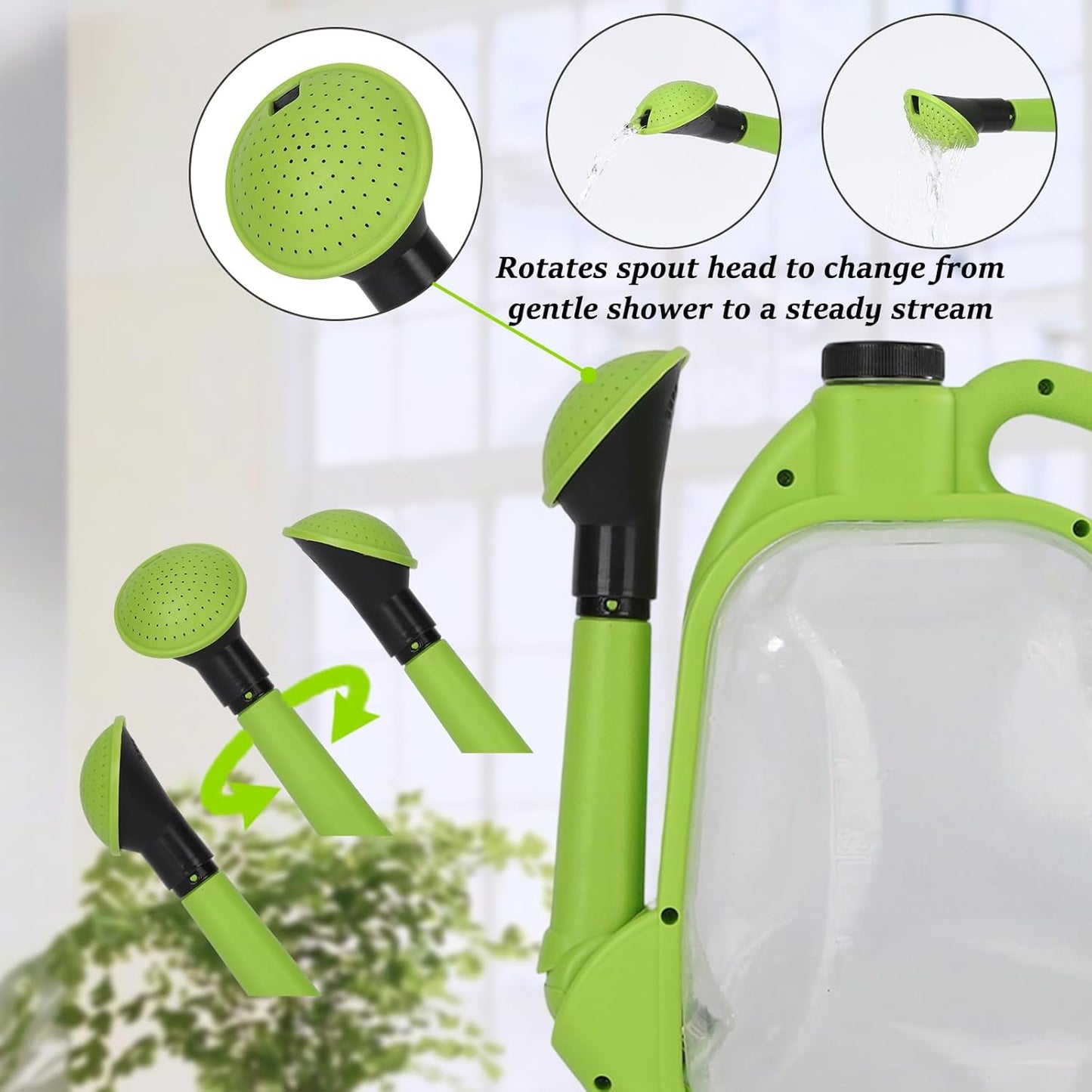 Foldable Watering Can 0.8 Gallon Transparent Plastic with Long Spout & Ergonomic Handle, Compact for Indoor Outdoor Plants（Green）