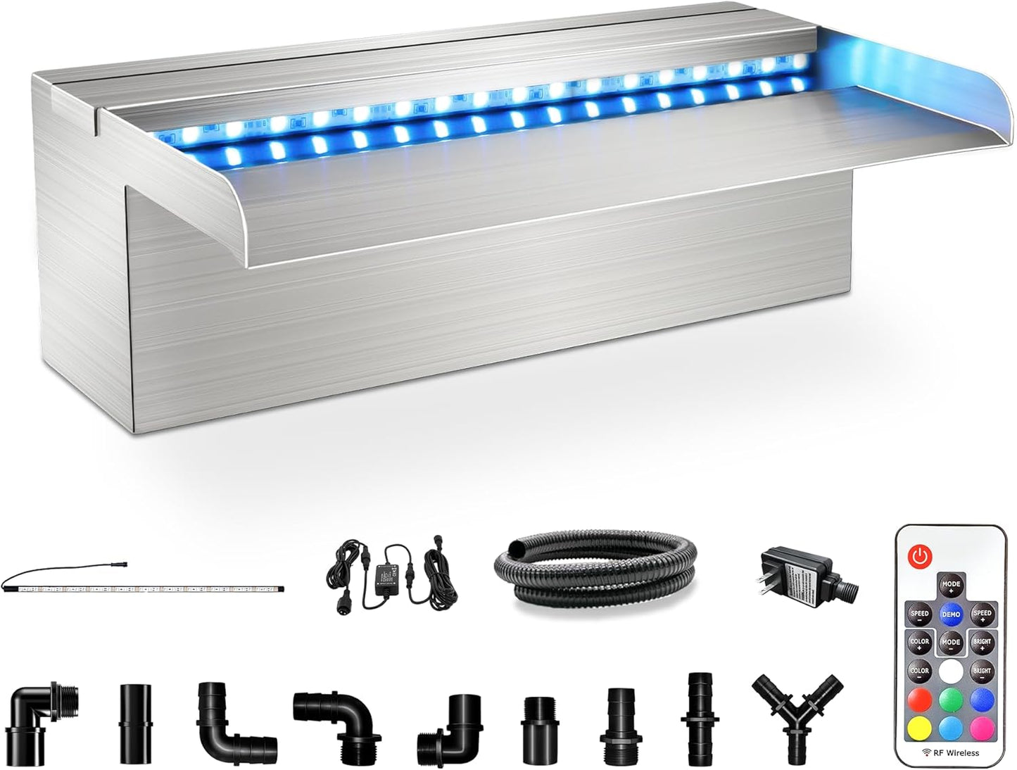 LONGRUN Waterfall Pool Fountain, Updated 5.9'' Wider Open Lip Stainless Steel Waterfall Spillway, Decorative Water Feature for Swimming Pools, Koi Ponds, Spa & Garden - 11.8''