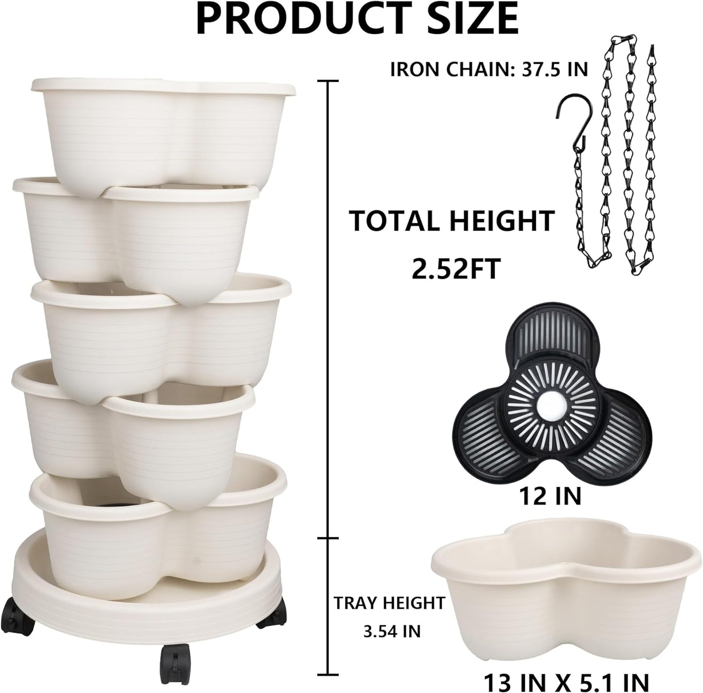 Hourleey Strawberry Planter, 5 Tier Stackable Gaden Tower for Flowers, Vegetables, Grow Your Own Herb Garden Vertical Oasis of Vegetables and Succulents