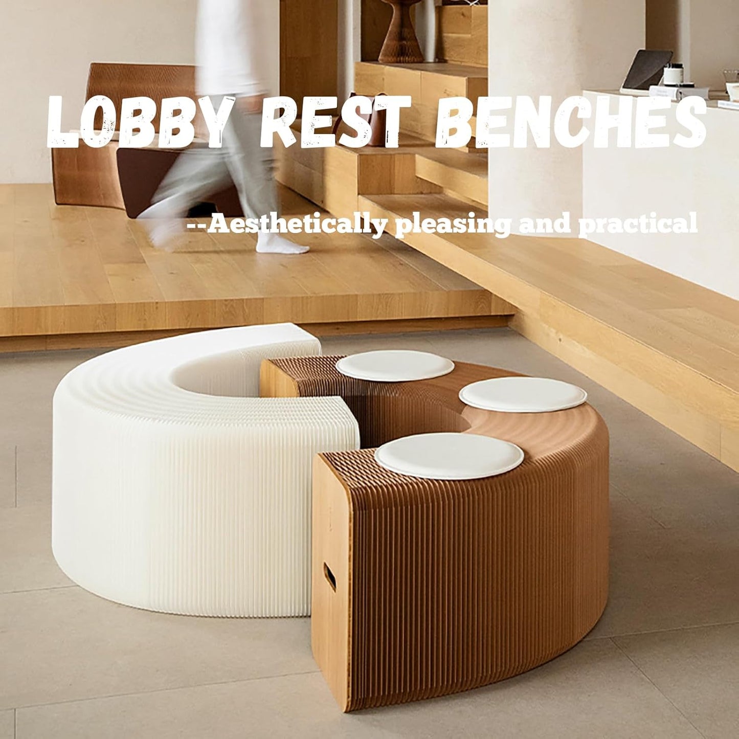 Foldable Kraft Paper Stool, Honeycomb Accordion Folding Bench, Collapsible Paper Stool for Small Spaces, Portable Footrest and Side Table for Living Room and Office,Brown-44×31×150cm