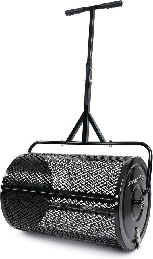 Compost Spreader 24 Inch Peat Moss Spreader with Installation Support Accessories, Metal Mesh Roller Lawn Spreader for Top Soil, Manure, Mulch, Top Dressing - Garden spreaders for lawns