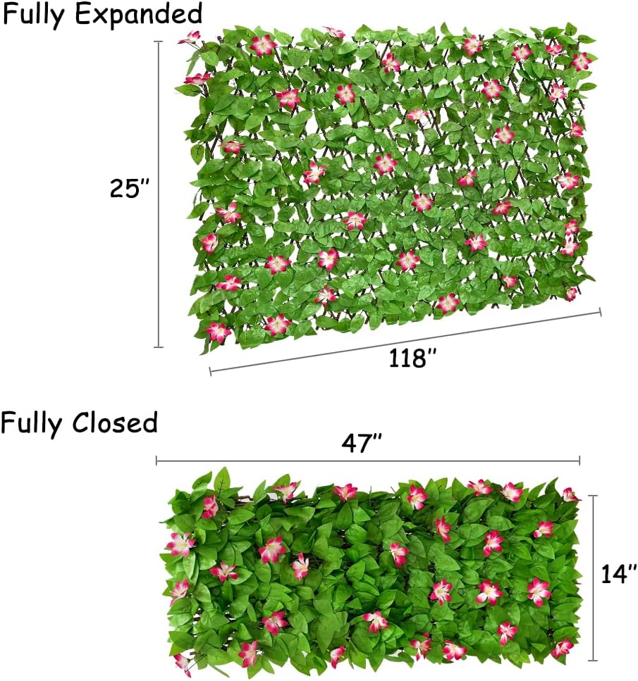 Expandable Fence Privacy Screen for Balcony Patio Outdoor,Decorative Faux Ivy Fencing Panel,Artificial Hedges (Single Sided Leaves)