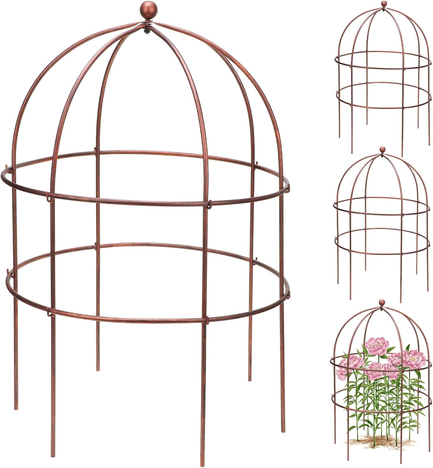 4 Pcs Jardin Bird Cage Plant Support 25" H Large Sturdy Grow-Through Flower Support Peony Cage Climbing Plant Support Trellis Sculptural Garden Decor for Perennial Flowers Vintage Gold