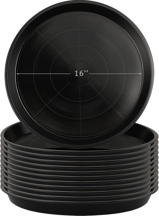 Eccliy 12 Pcs Plastic Plant Saucers Round Plant Tray Large Flower Pot Heavy Duty Planter Water Trays Thick Planter Drip Saucers for Indoors and Outdoors(16 Inch,Black)