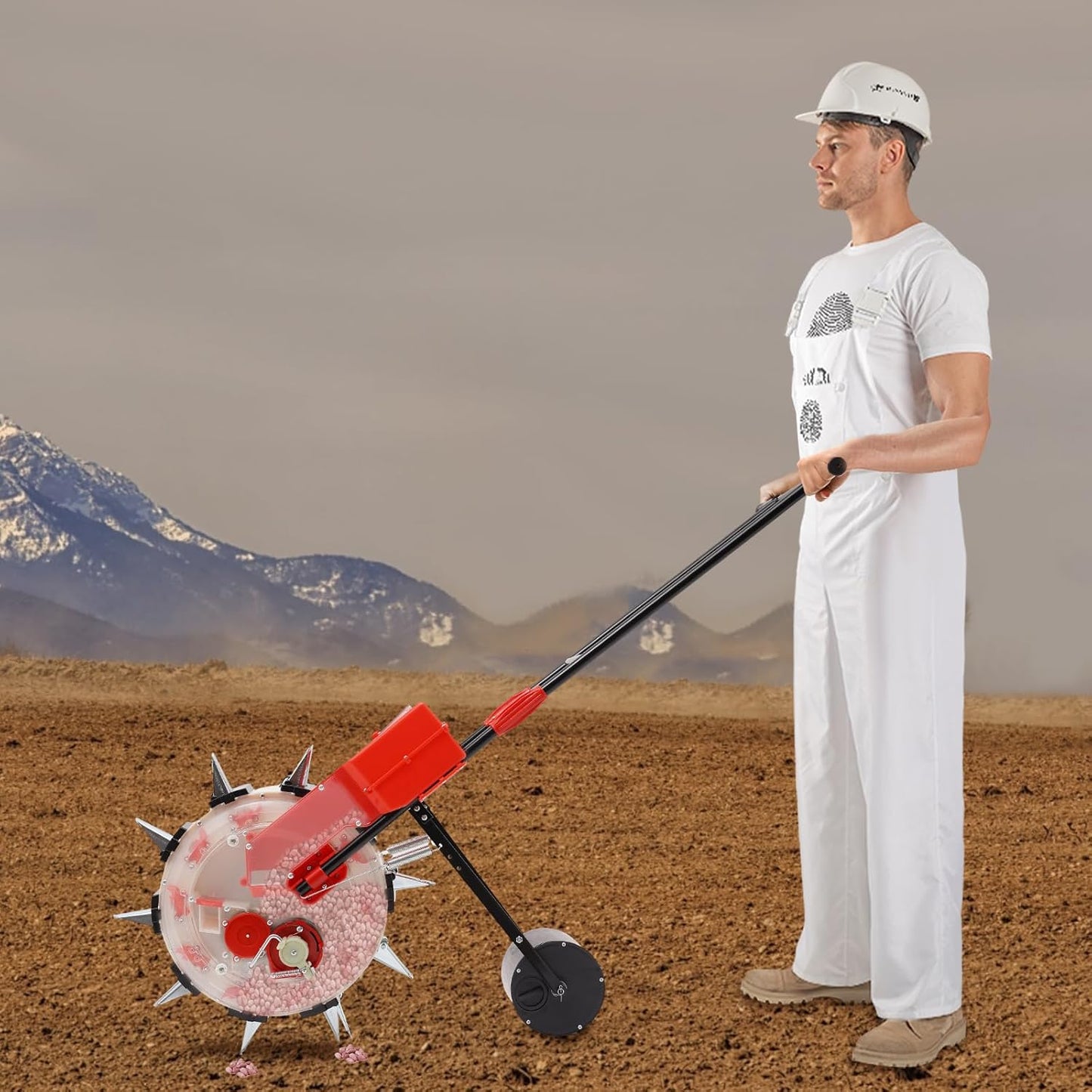 Seed Sower & Fertilizer Applicator,Manual Seeder Handheld Seeding Machine,10 Nozzles Precision Manual Seeder Portable Hand Push Seeder with Adjustable Design