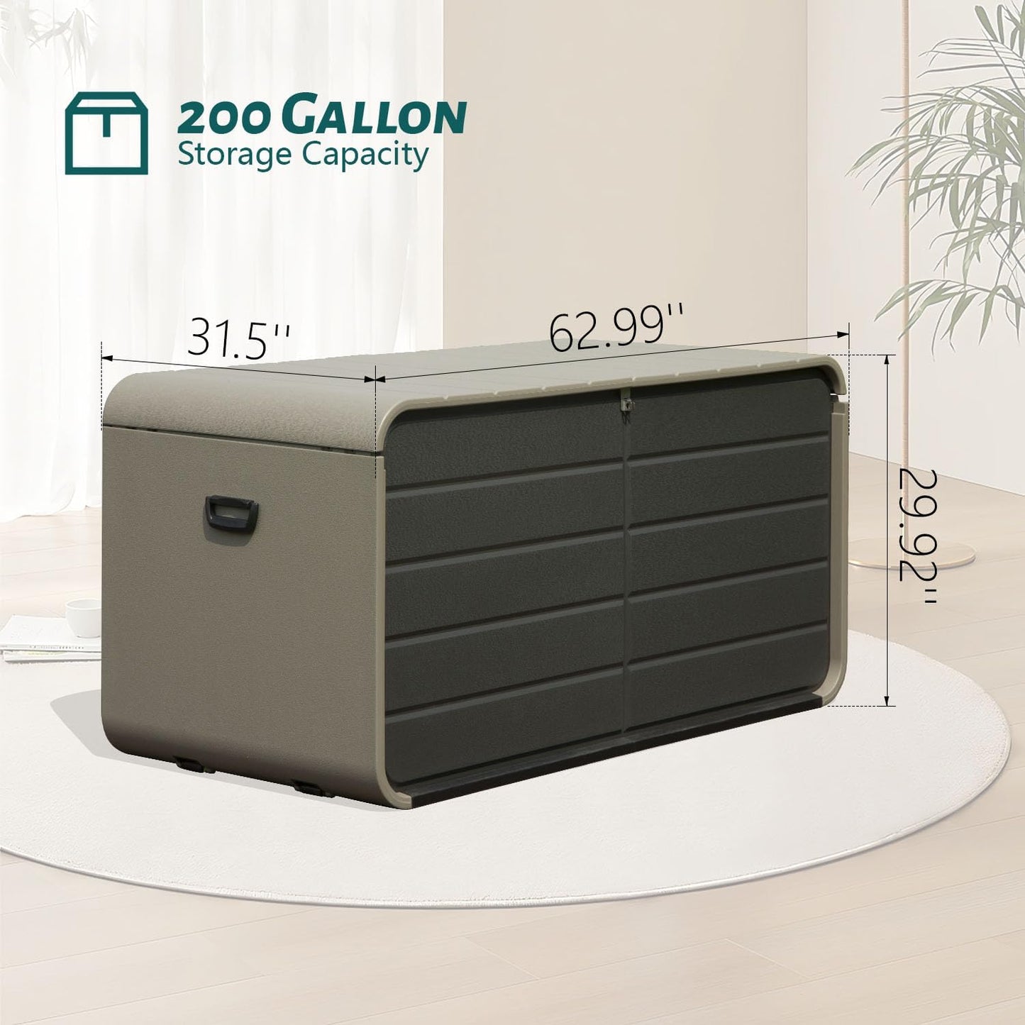 Domi 200 Gallon Outdoor Storage Box – Waterproof, UV-Resistant Deck Box with Lockable Lid for Patio Furniture, Garden Tools, Delivery Packages (Large Resin Storage Bin）